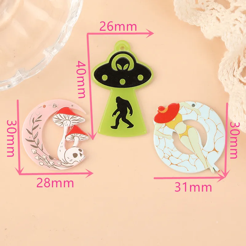 6Pcs Summer Charms Acrylic Swimming Ufo Mushroom For Necklace Keychain Diy Making Accessories