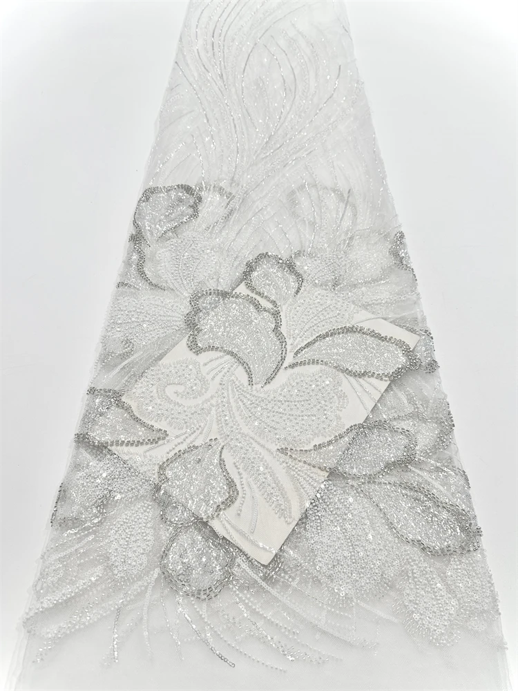 Африканский тюль, кружевная ткань, 2025 г., французская сетчатая ткань с бусинами, вышивка, блестки, кружево, тюль, сетка, нигерийское платье, 5 ярдов