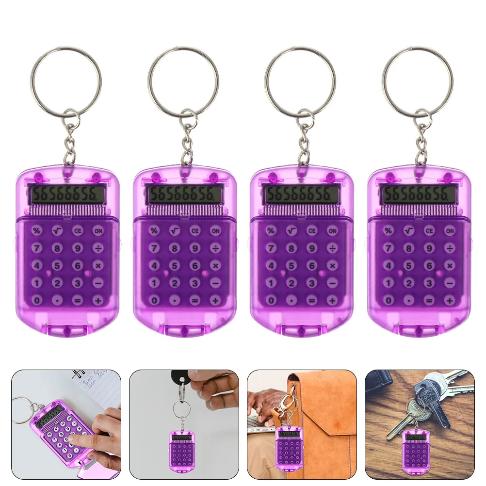 4 Pcs Keychain Calculator Creative Hanging Small Tiny Mini Backpack Pocket Tote Bag Keyring Electronic Portable Shaped