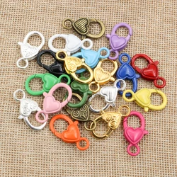 10pcs 26x19mm Gold Silver Plated Colorful Heart Jewelry Findings,Lobster Clasp Hooks for Necklace Bracelet Chain DIY Making
