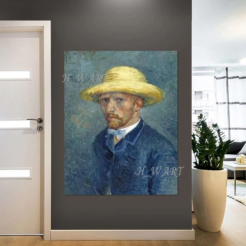 صورة شخصية قبعة صفراء لوحة زيتية تجريدية، تصميم أكريليك لتزيين الحائط الفني للمكتب المنزلي، بدون إطار، عمل فني للصور