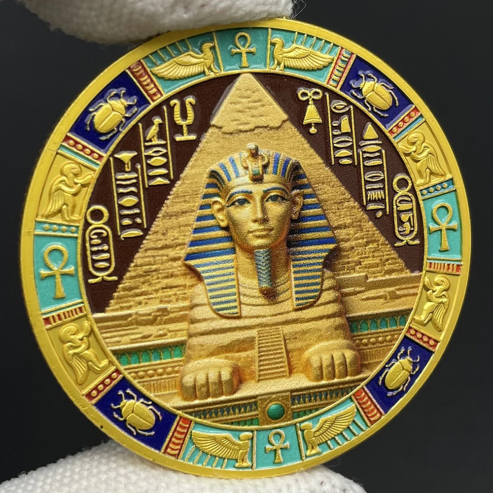 Ancient Egyptian Sphinx & Horus Eye Commemorative Gold Coin Collection with Hieroglyphics ‌Historical Symbol Coin