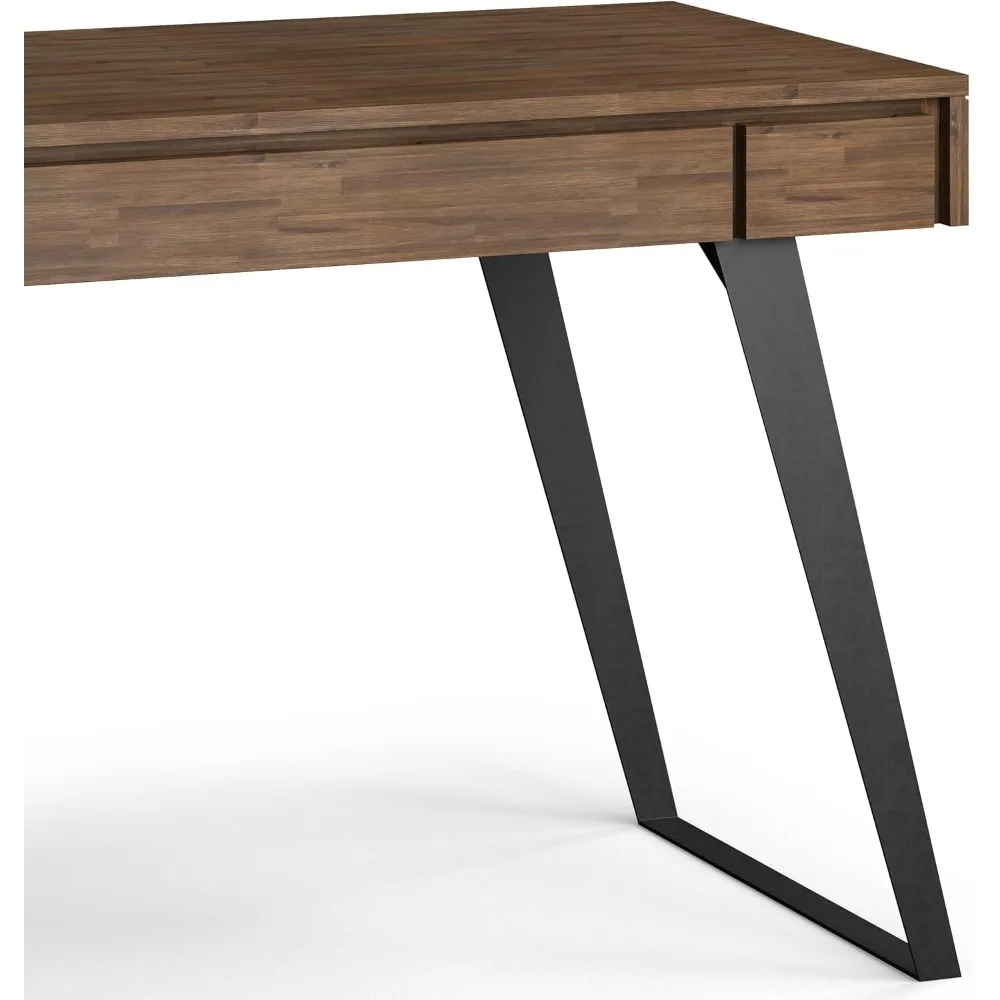 جديد - مكتب صغير بعرض 44 بوصة من خشب أكاسيا الصلب باللون البني الطبيعي الريفي لمكتب المكتب وطاولة الكتابة #6