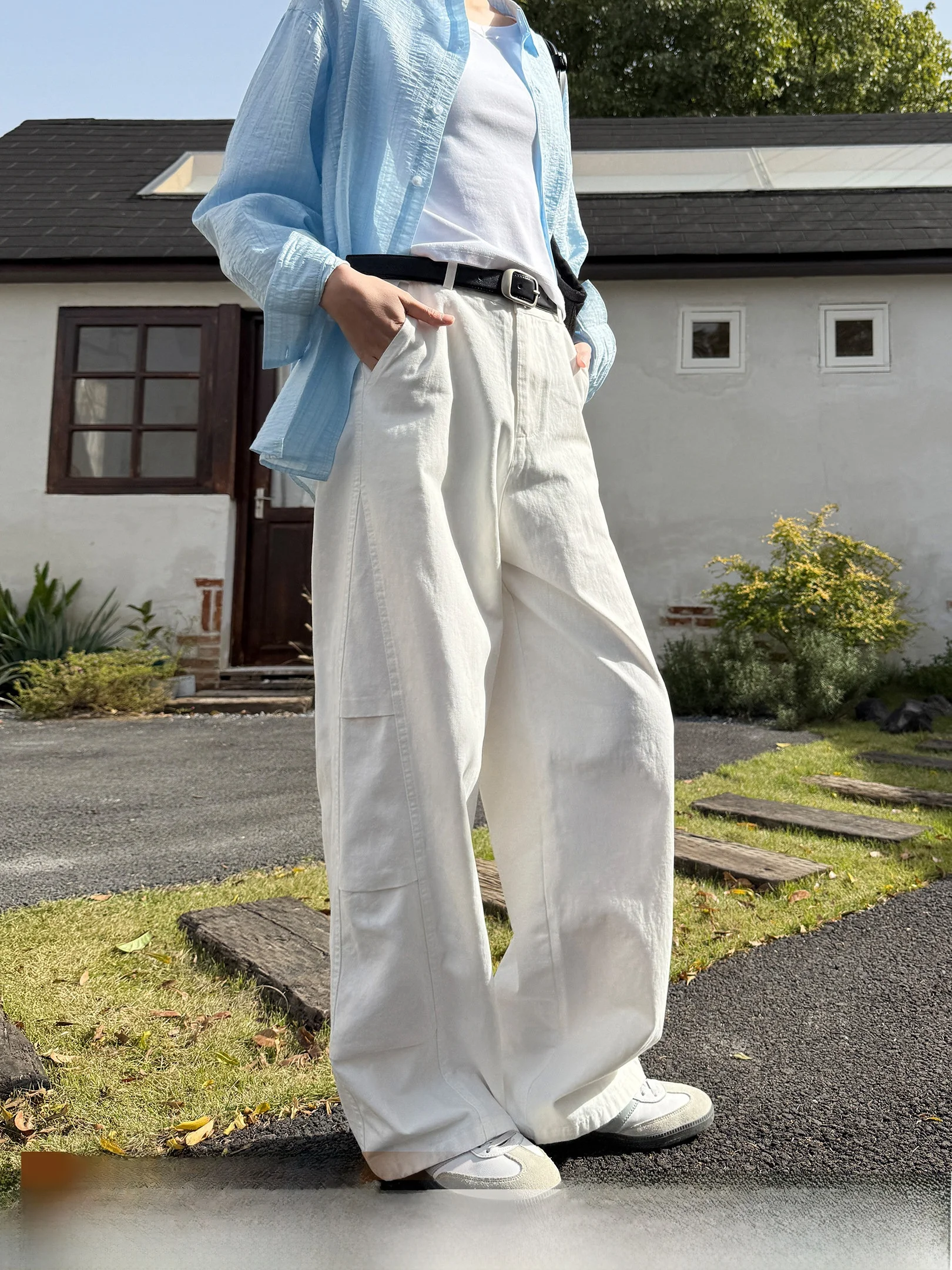 

VS What повседневные хлопковые рабочие брюки с высокой талией, женские свободные прямые белые удобные модные брюки