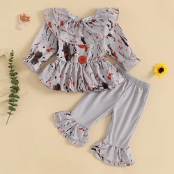 2025 Halloween Baby Clown Costume Bloody Long Sleeve Ruffled T-shirt with Flare Pants Halloween Clothes for Girls Boys