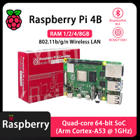 Original Raspberry Pi 4B RAM 1G/2G/4G/8GB Pi 4 Model B, Bluetooth4.2 BLE,Wireless LAN,Boardom BCM2710A1