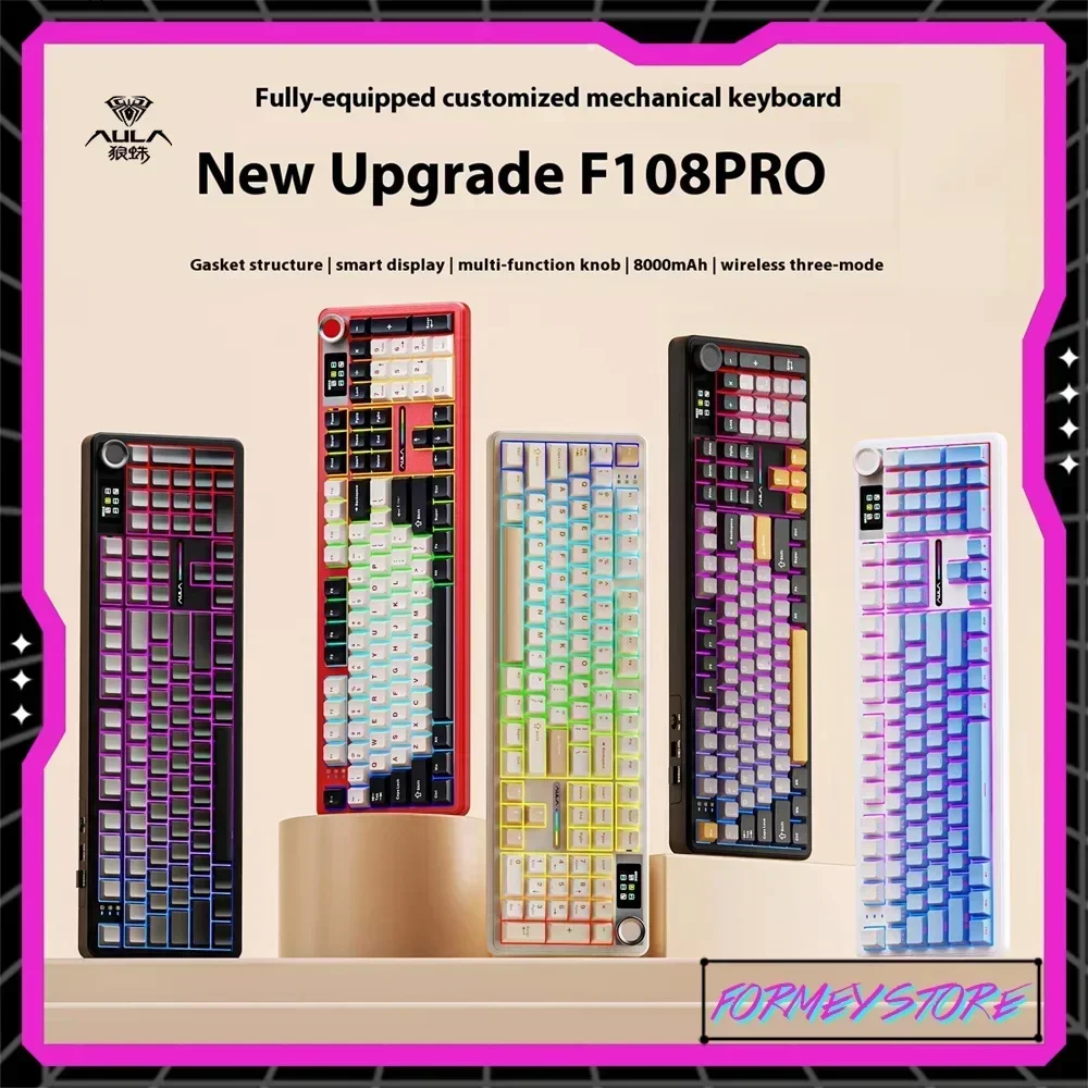 AULA F108pro Hot Swap 3Mode Wireless Mechanical Keyboard FR4 Gold-Plated Positioning Board RGB Gasket Gaming Customize Keyboards