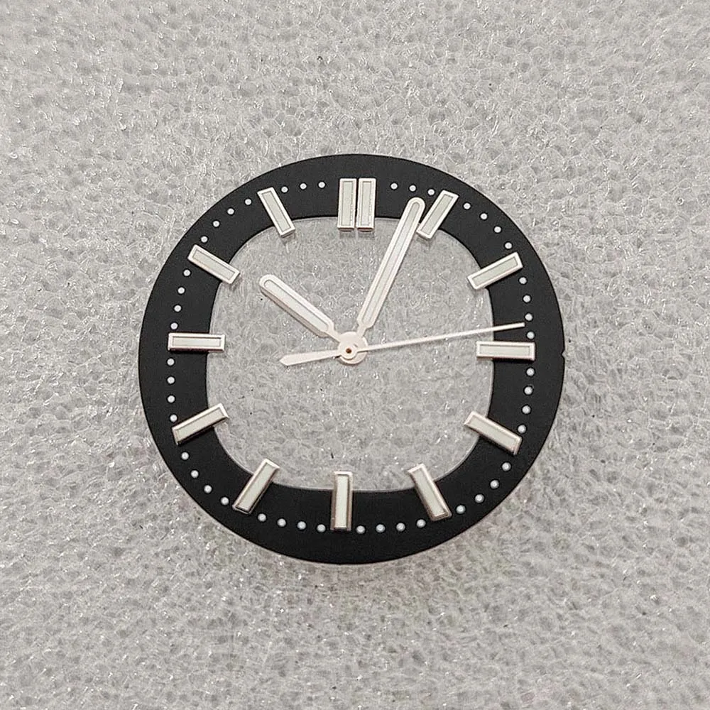 30.5 مللي متر ساعة الطلب مع ساعة الأيدي الأخضر مضيئة الهاتفي NH35 مؤشر لحركة NH35 ثلاثية الأبعاد الأظافر ساعة شفافة وجوه أجزاء