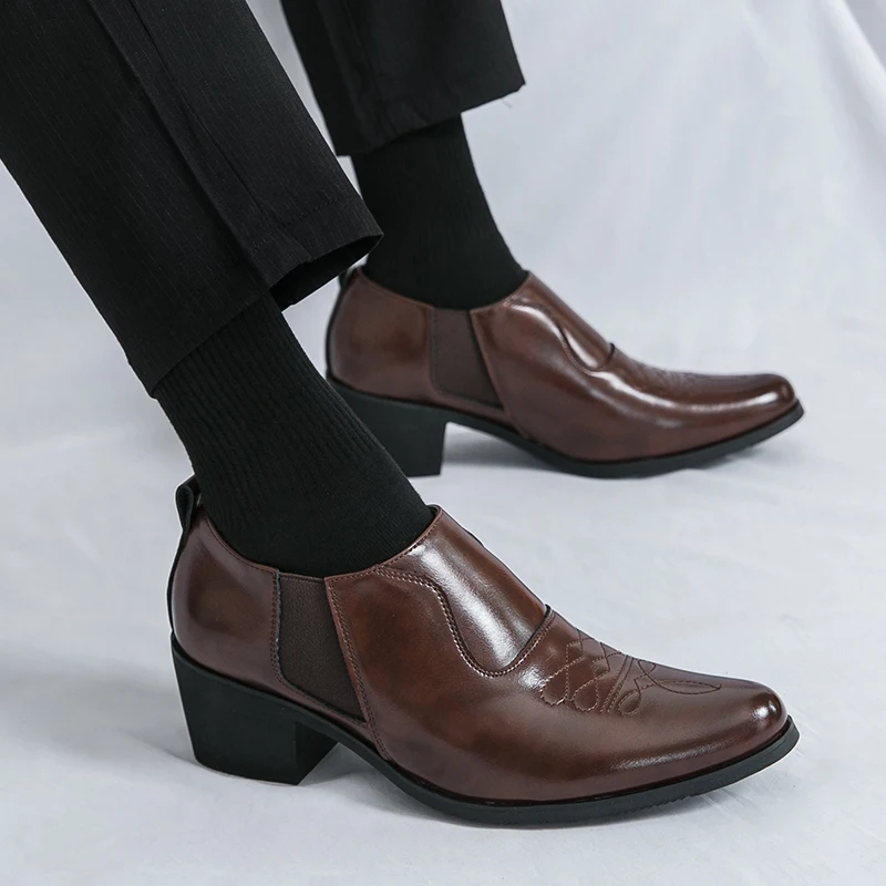 Retro Social Leather Shoes Men Hight 6 CM Men's Dress Business Leather Shoes Classic Formal Office Wedding Shoes For Men
