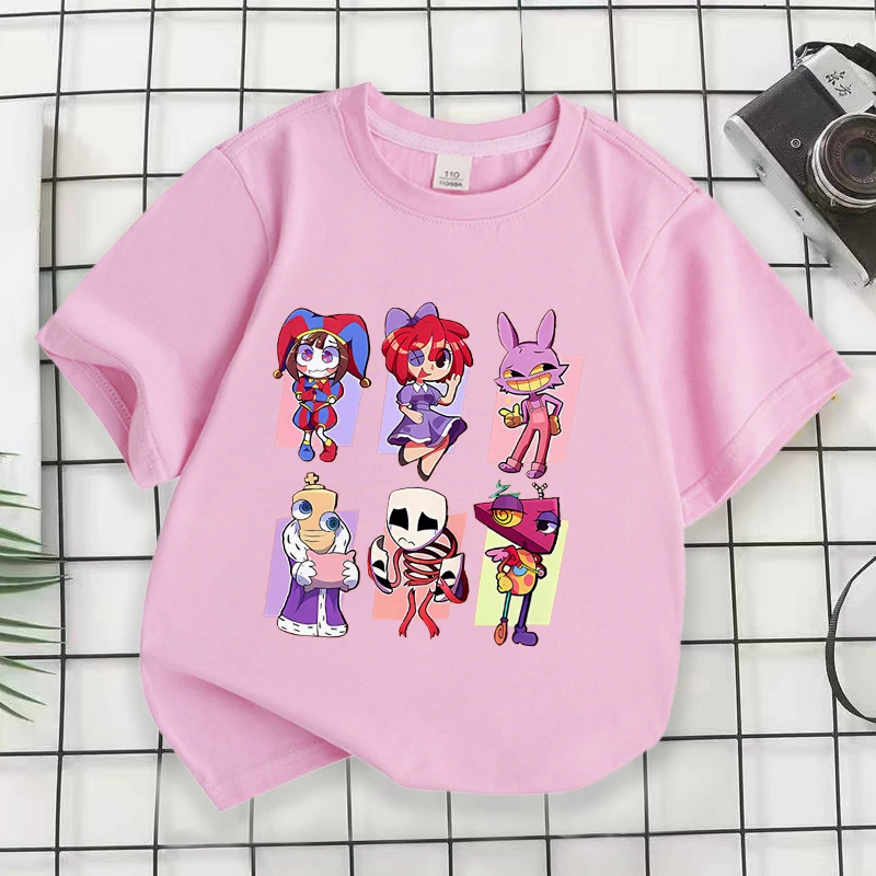 Camiseta rosa de manga corta para niña, ropa de circo Digital increíble, camisetas de dibujos animados para niños pequeños, camisetas de Anime de