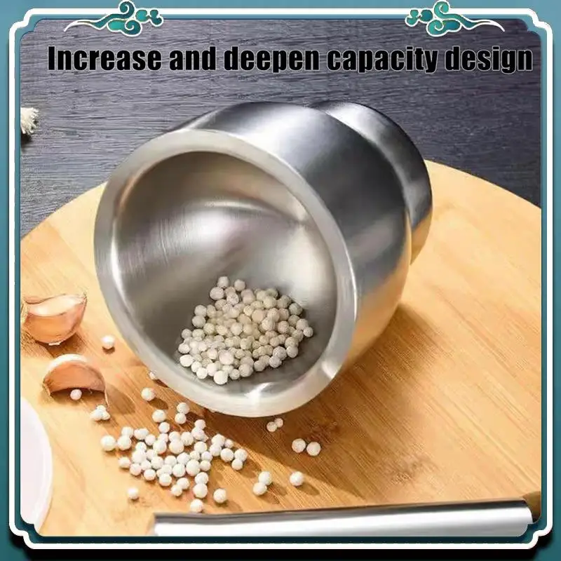 A67K-Stainless Steel Large Mortar And Pestle Spice Pill Crusher Set With Protective Lid For Kitchen Or Grinding Herbs