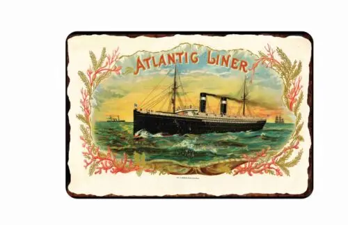 Atlantic Liner Cigars Tin Sign  8x12 Vintage Cigar Labels 1890-1900 Advertising