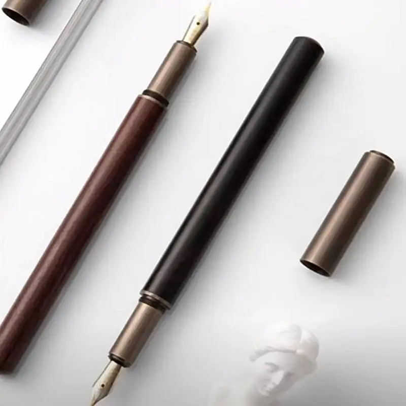 

New Retro Wood Bronze Fountain Pen Office Business Writing Art Calligraphy Ink Pens 0.5mm School Student Stationery Gifts