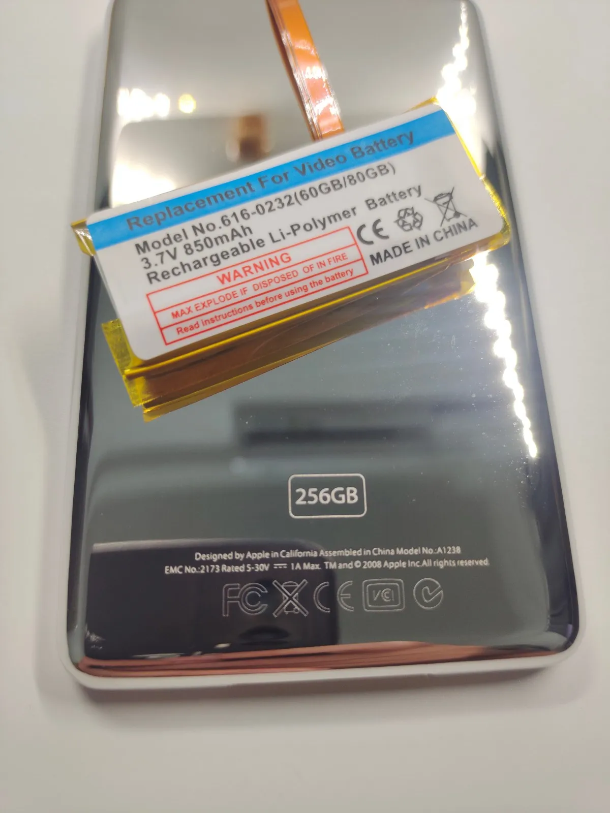 For iPod Video 5th Classic 6th/7th Silver Metal Back Cover + 650mAh Battery - Fit Thin 30GB/80GB/120GB/160GB Models image 2