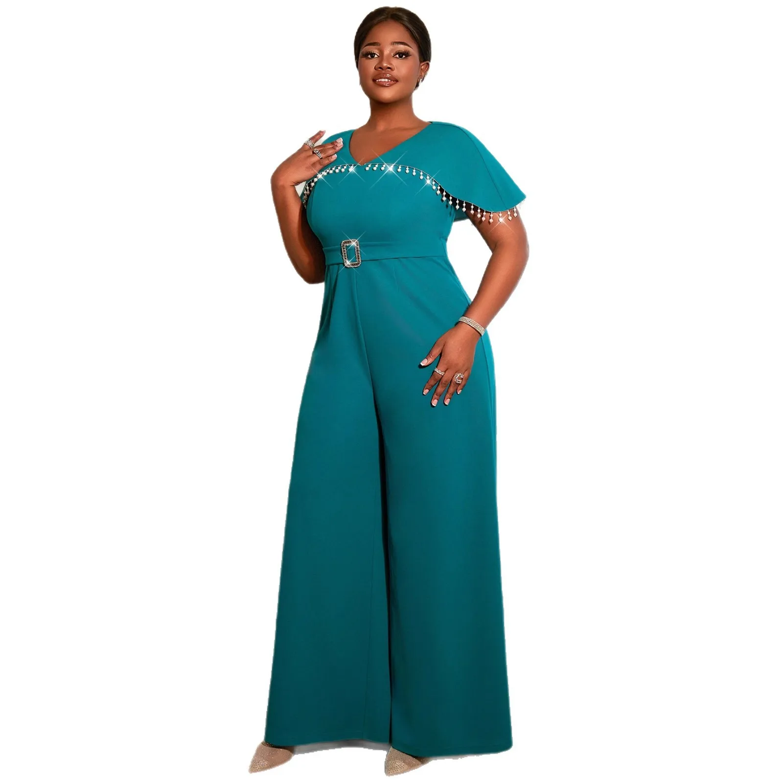 

Plus Size African Clothes for Women African Autumn Short Sleeve V-neck Polyester Long Jumpsuit Dashiki Africa Clothing L-4XL