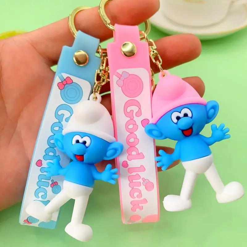 Creative Cartoon Smurf Doll Keychain Pendant Bag Car Keychain Accessories Blind Box Small Gift Wholesale