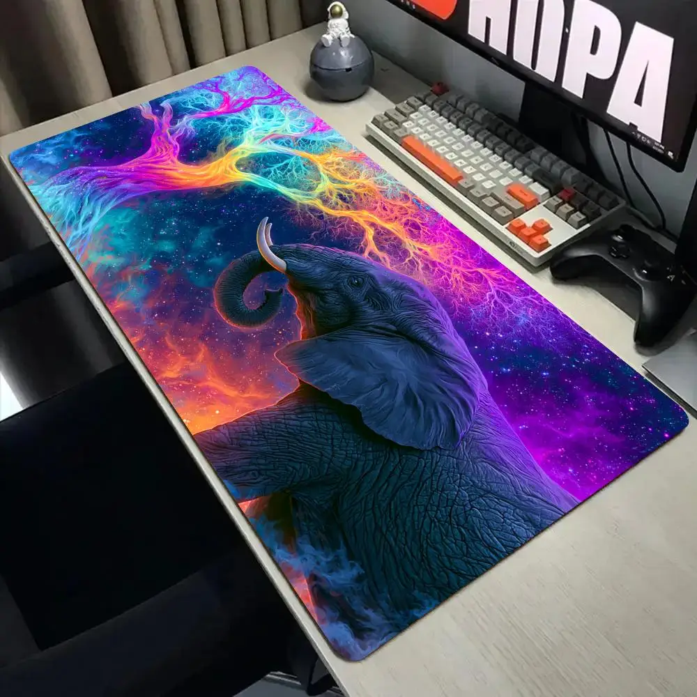 Sacred Tree and Elephant Mouse Pad Desk Mat with Stitched Edge XXL Mousepads Rubber Anti-slip Gamer Keyboard Rug Gaming Mats