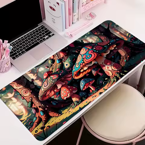 Mouse Pad Anime Non-Slip Rubber HD Mousepad Office Desk Mat Gaming PC Accessories Large Gamer Psychedelic Mushrooms Keyboard Mat