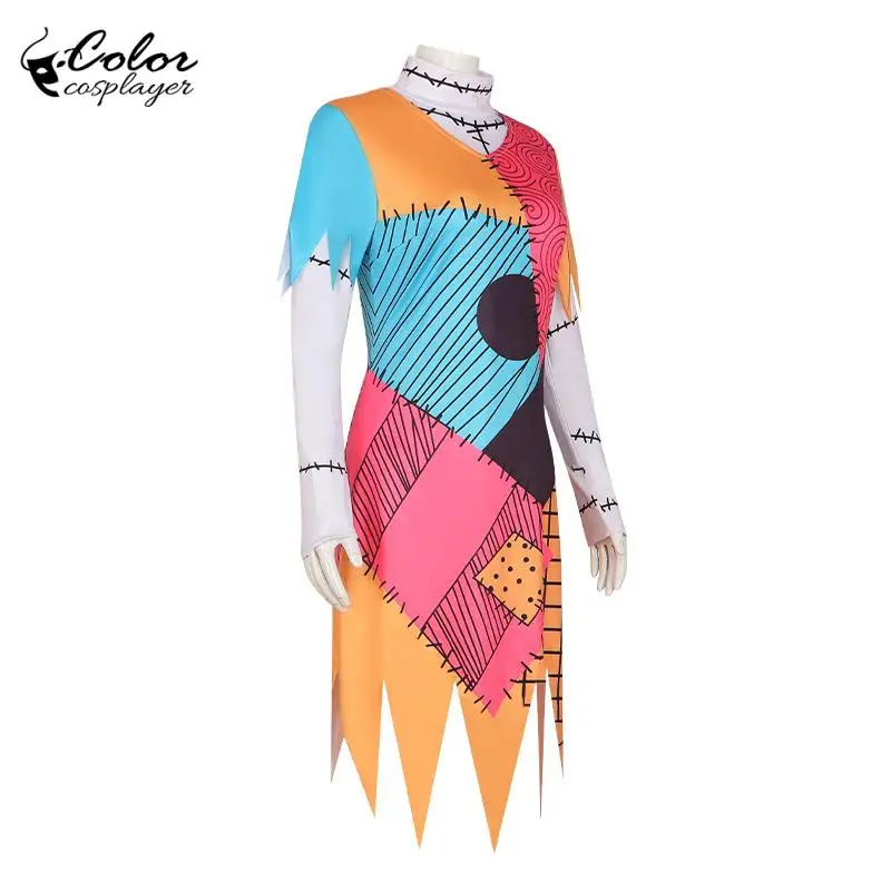 Phantasy Sally Dress Suit Long Sleeved Top Halloween Cosplay Costume Irregular Dress Carnival Party Outfit Anime Movie Robe