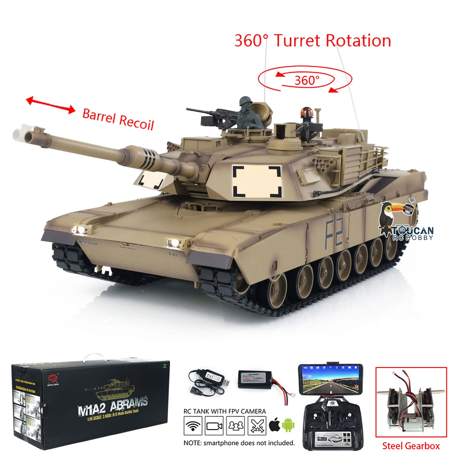 Henglong 1/16 7.0 Plastic FPV M1A2 Abrams RC Tank 3918 Gearbox Barrel Recoil IR Combat Army tank toys TH17793-SMT7