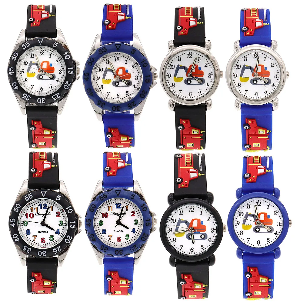 8Pcs Cartoon Fire Truck Digital Watches for Children Silicone Strap Girls Students Baby Watch