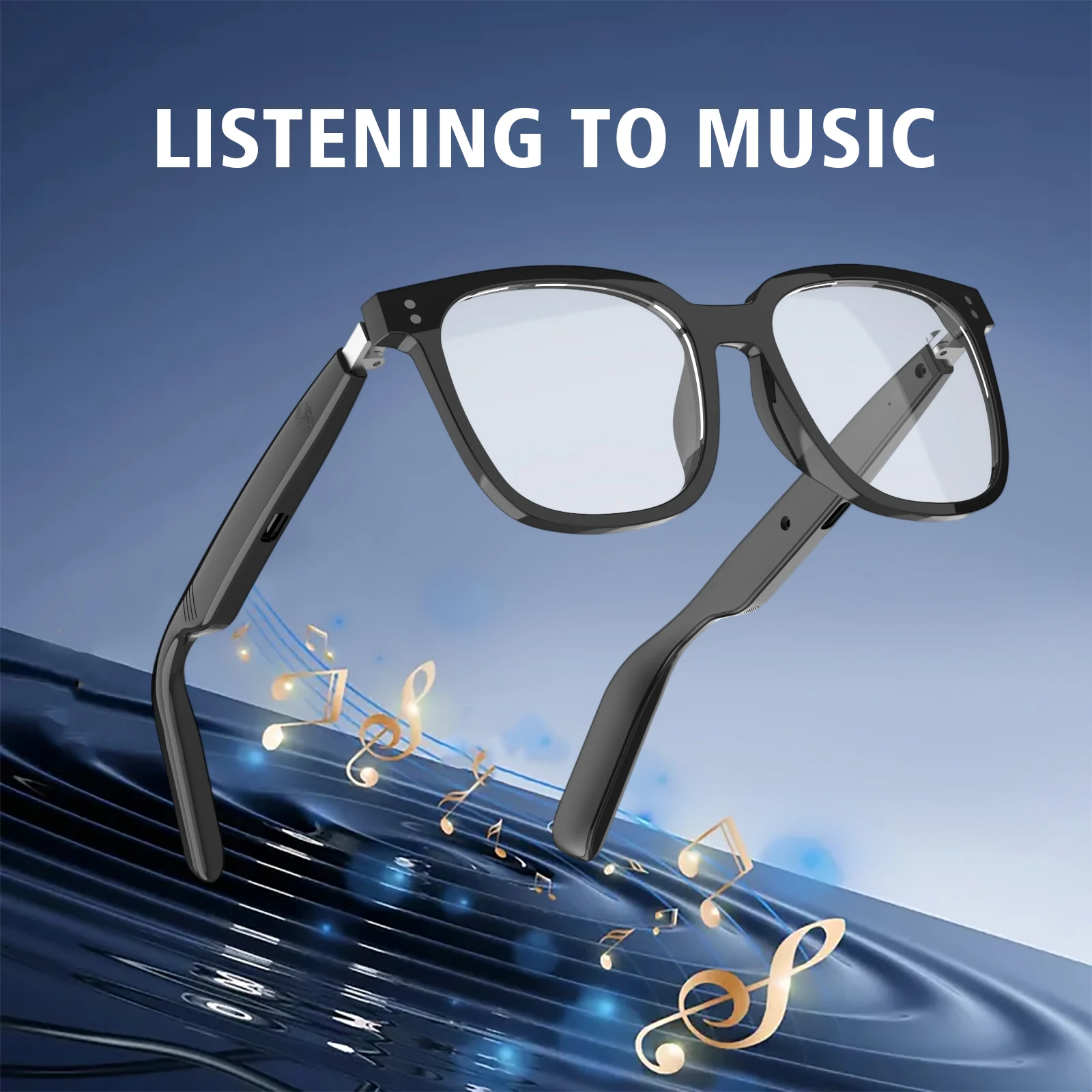 نظارات ذكية، مكالمات لاسلكية، مساعد صوت يعمل باللمس، عدسات مضادة للضوء الأزرق، تشغيل الموسيقى، جودة صوت HIFI