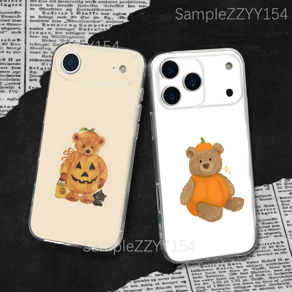 Custodia per telefono Halloween Cute Pumpkins Bear per iPhone 17,16,15,14,13,12,11 Pro,Max,Plus,X,XS,XR,SE4,E Mini Cover morbida trasparente