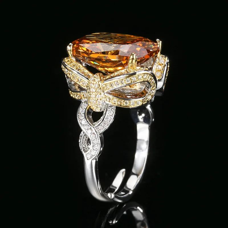 Popular jewelry: gold-plated copper base with red corundum and blue spinel bow ring 12*16