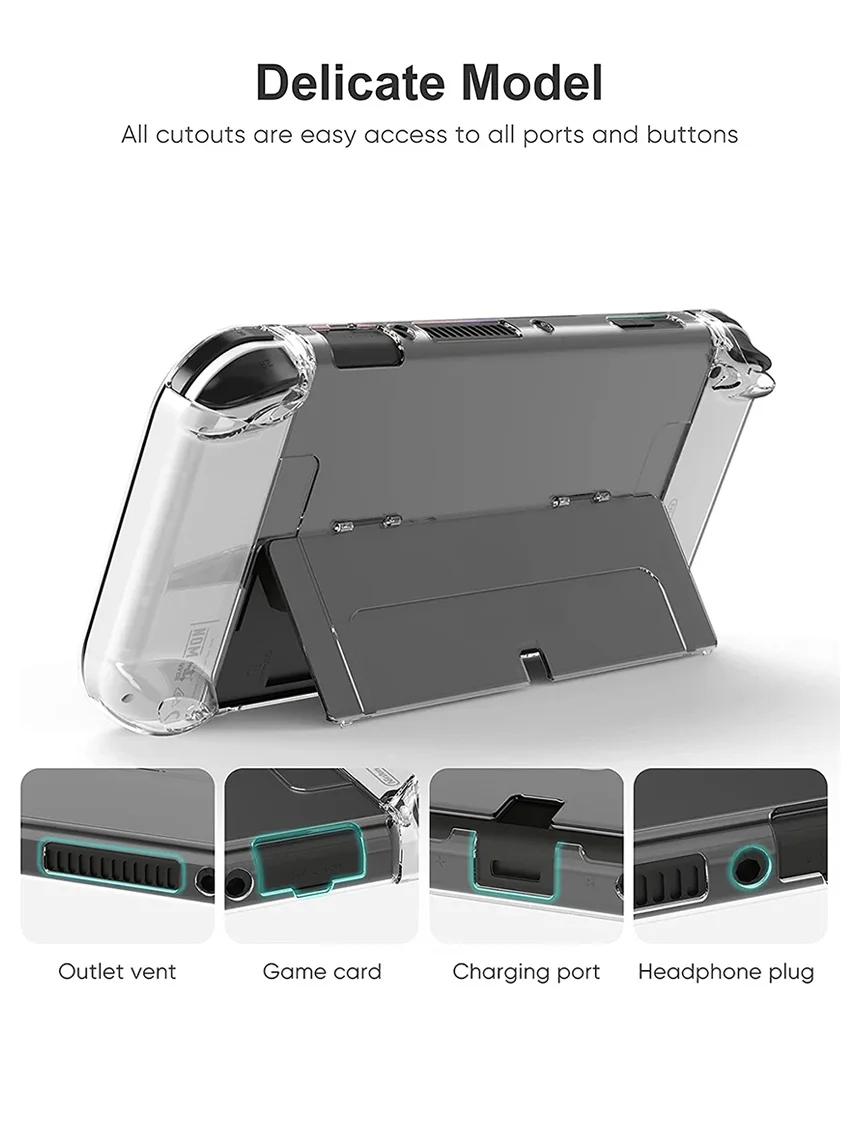 DATA FROG Kristallklare Schutzhülle für Switch OLED-Konsole, transparente Hartschale, kratzfest, Zubehör für Spielekonsolen – Detail 1
