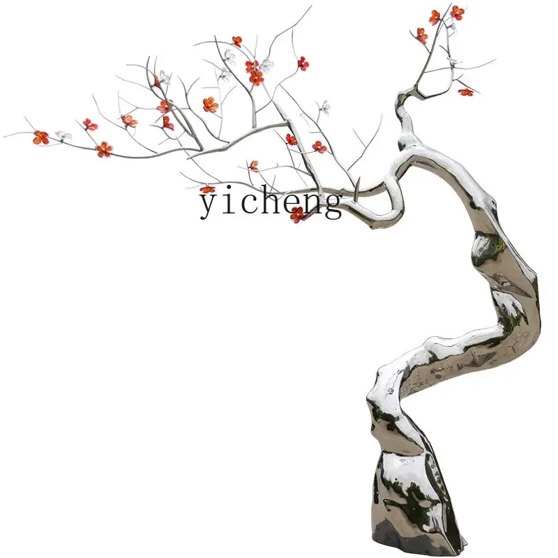 X-28 Outdoor Stainless Steel Floor Sculpture Hotel Sales Office Large Lucky Plum Blossom Tree Ornament