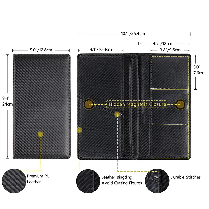 Leather Car Registration and Insurance Card Holder, Auto Truck Document Holder Vehicle Glove Box Paperwork Organizer Wallet