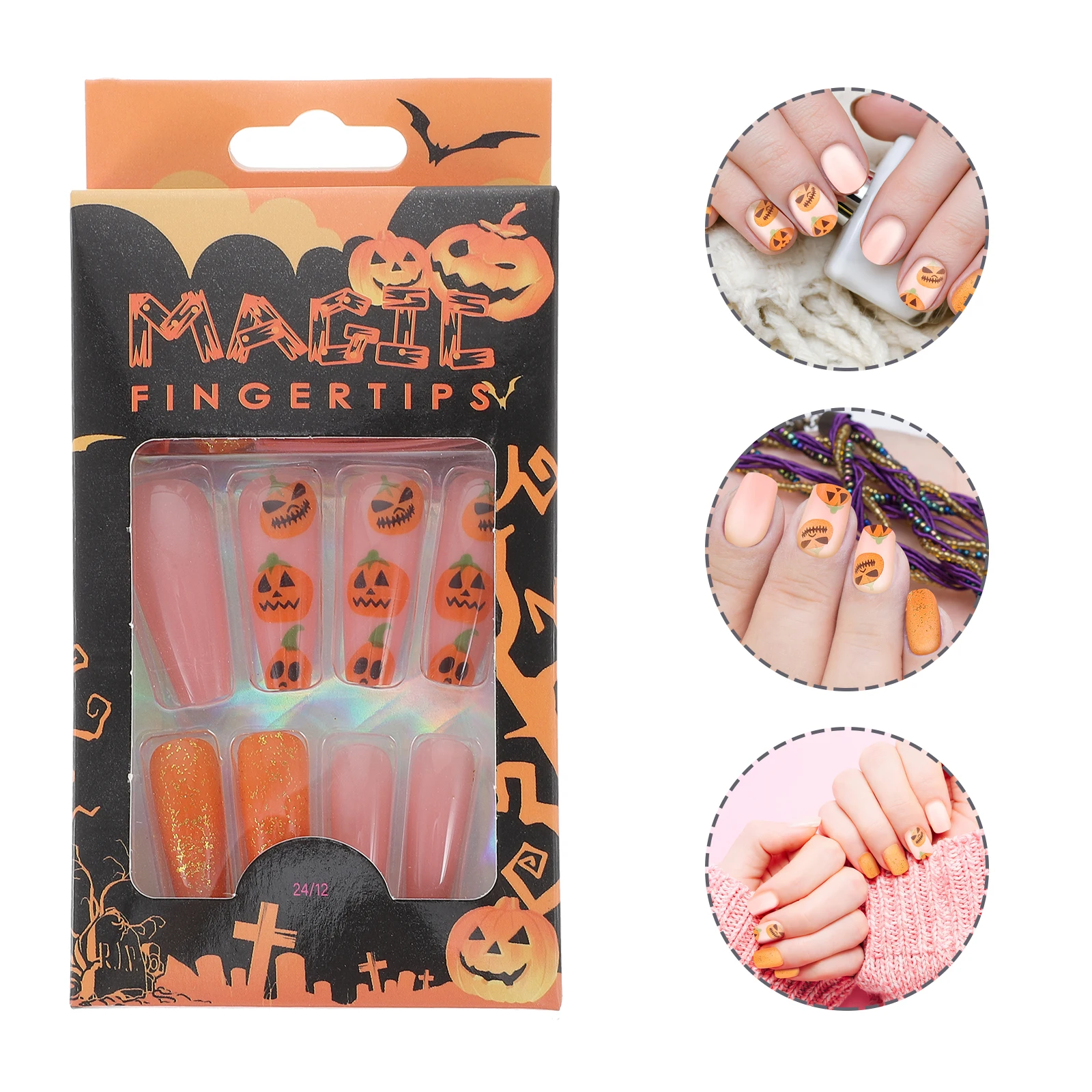 

Halloween Style Fake Nails Decorative ABS Press On Nails for Women False Nail Tips Glamorous Long Lasting Easy to Use for Party