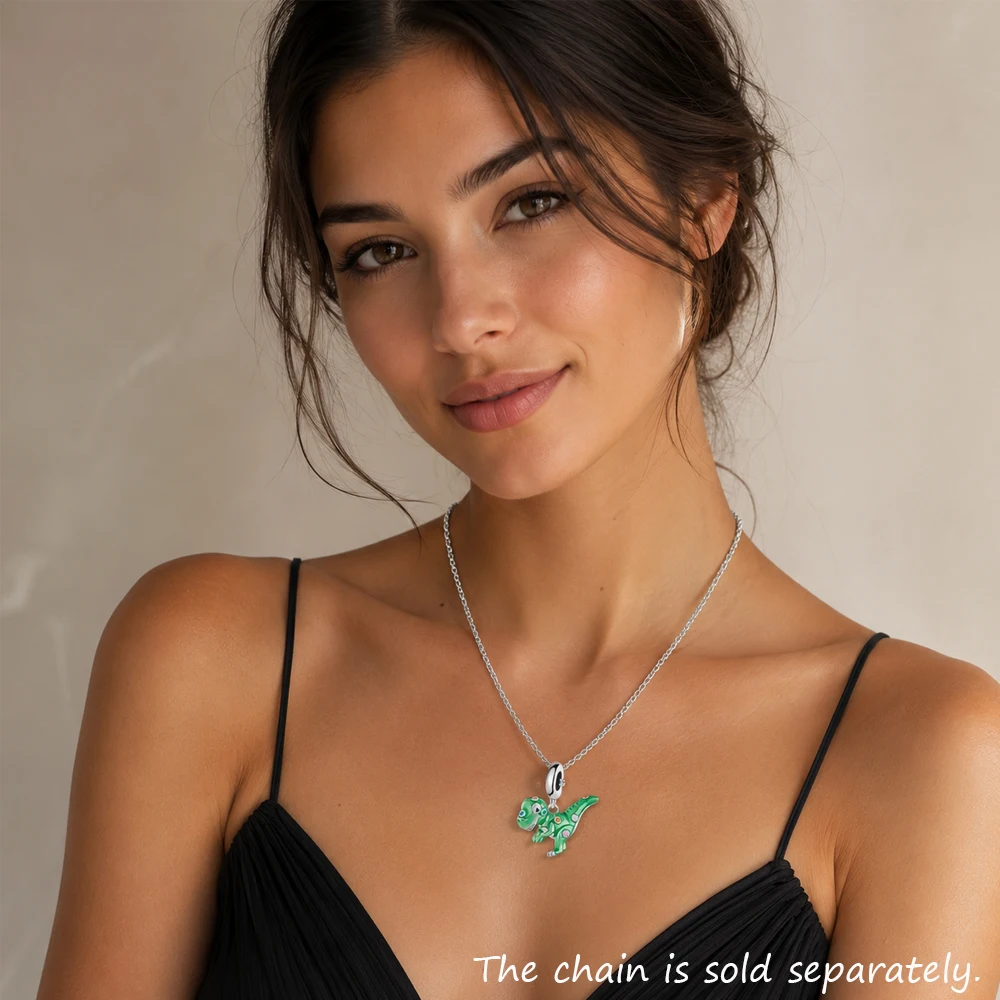 Original 925 Sterling Silber DIY Anhänger Baumeln Charme Grün Dinosaurier Nettes Geschenk Frauen Männer Für Schmuck Machen Großhandel – Detail 2