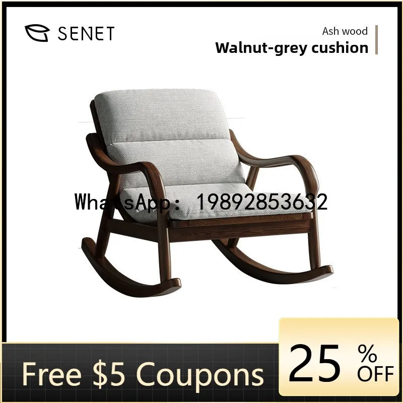 

Z5 Solid Wood Rocking Chair for Balcony Home Leisure Living Room Single Bedroom Recliner Fabric Rocking Chair