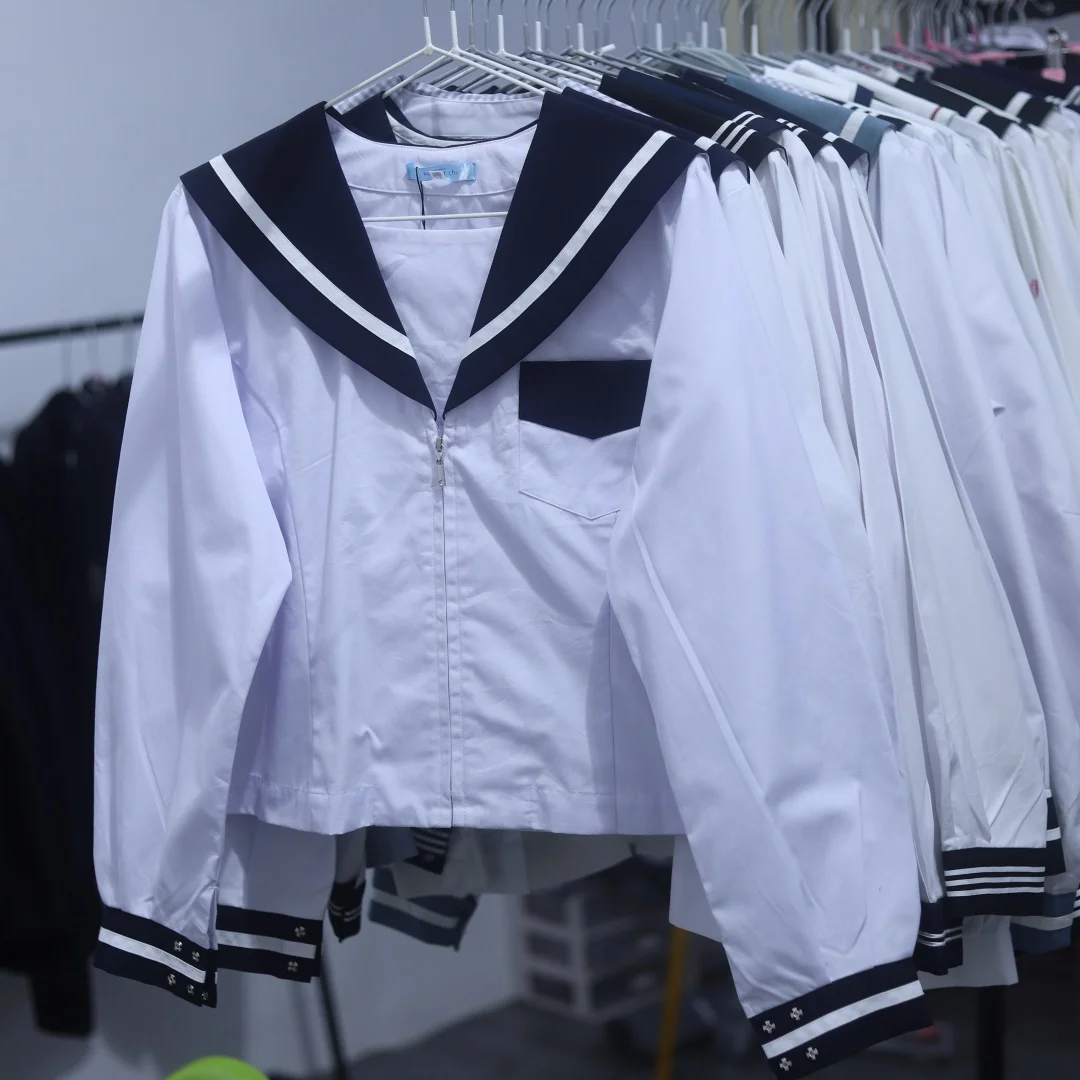 

Cute Style Sailor Suit Student Uniform Japanese Middle Stitching Seagull Line School Uniform Short Sleeve Mid-Length Skirt