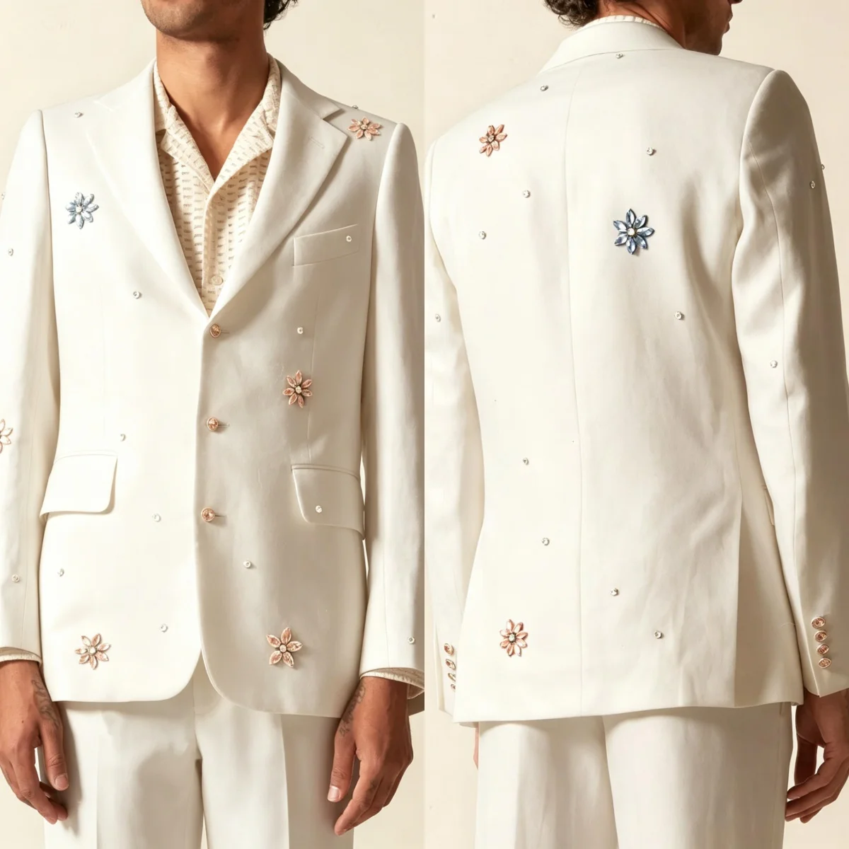 Vintage Crystal Wedding Suits For Groom Notched Lapel Single Breasted Tuxedos 2 Pcs Jacket Pants Evening Party Customized