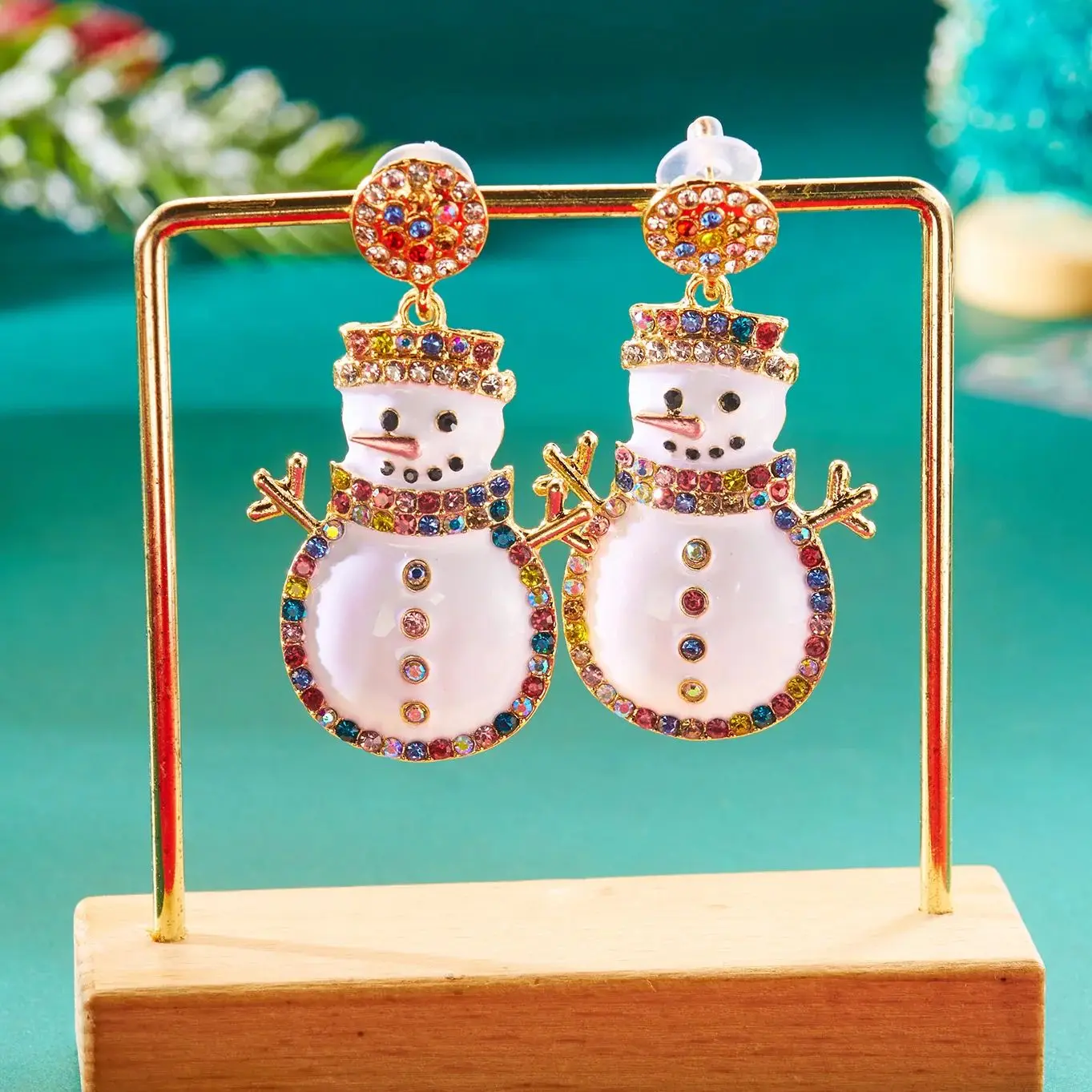 Exquisite Strass-Schneemann-Ohrringe für Frauen, Minimalistische Weihnachtsbaum-Glocken-Schleifen-Ohrringe, Neujahrs-Freundschaftsschmuck Geschenke – Detail 2