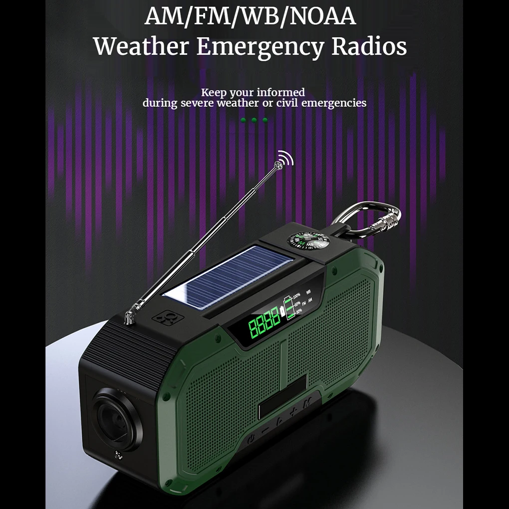 

Solar Emergency Radio Camping Survival Compasses Hand Crank Power Bank