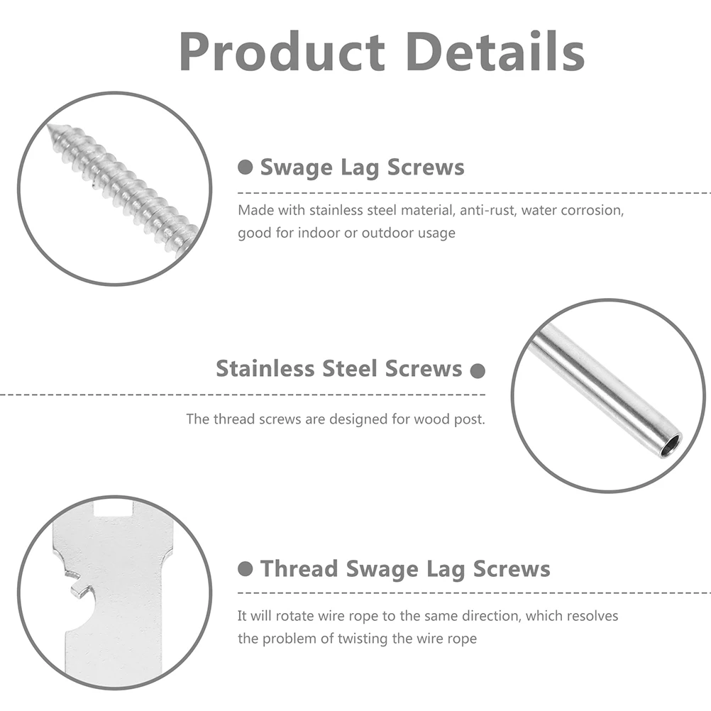 

1 set Stainless Steel Straight Wood for Deck Railing Stair Cable Kit Anti-Rust Waterproof Lag Screws for Outdoor