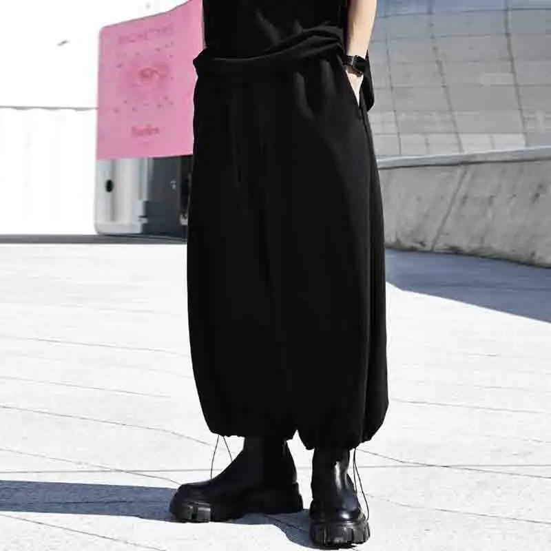 Men's Korean High Waist Casual Wide Leg Pants Fashion Korean Fashion Lantern Leg String Loose Fitting Training Pants