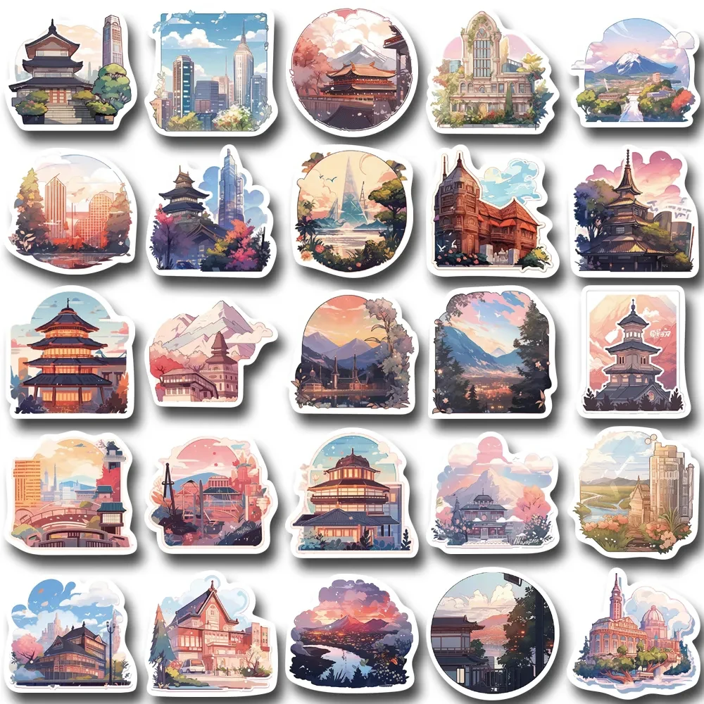 10/30/50pcs Travel City Landmark Stickers Aesthetic INS Style Cartoon Decals DIY Luggage Luggage Laptop Cute Decoration Sticker