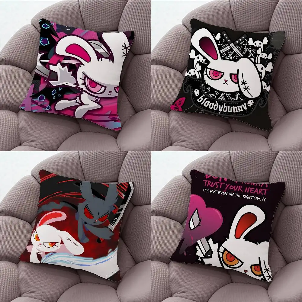 

B-Bloody Bunny Pillow Case Plush Fabric Soft Double-Sided Printed Sofa Warm Winter Home Gift Cushion Cover