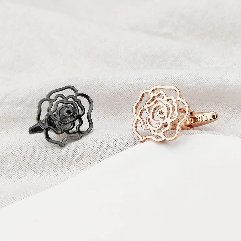 Stainless Steel  4Colors Rose Flower Cufflinks for Women New Personalise Hollow Design French Shirt Cuffs Mens Suit Accessories