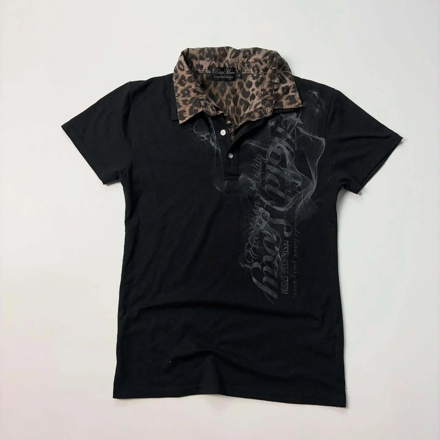 Women's Vintage Y2K Leopard Collar Polo Shirt Short Sleeve T-shirt Fashion Trend Gothic Print Slim Fit Casual Streetwear Top EMO