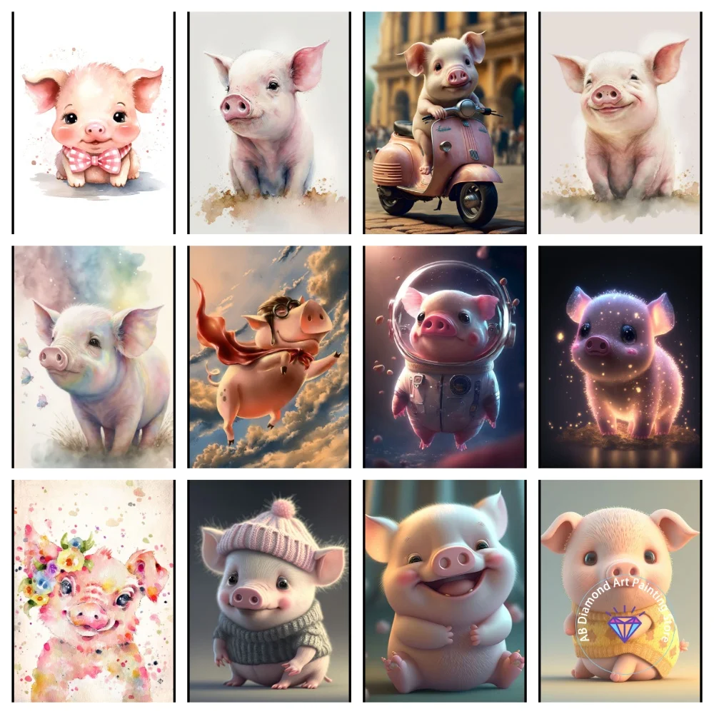 

Lovely Pink Pig AB Diamond Painting Kit Square Round Diamond 5D DIY Baby Animal Mosaic Handmade Art Exquisite Gift Home Decor