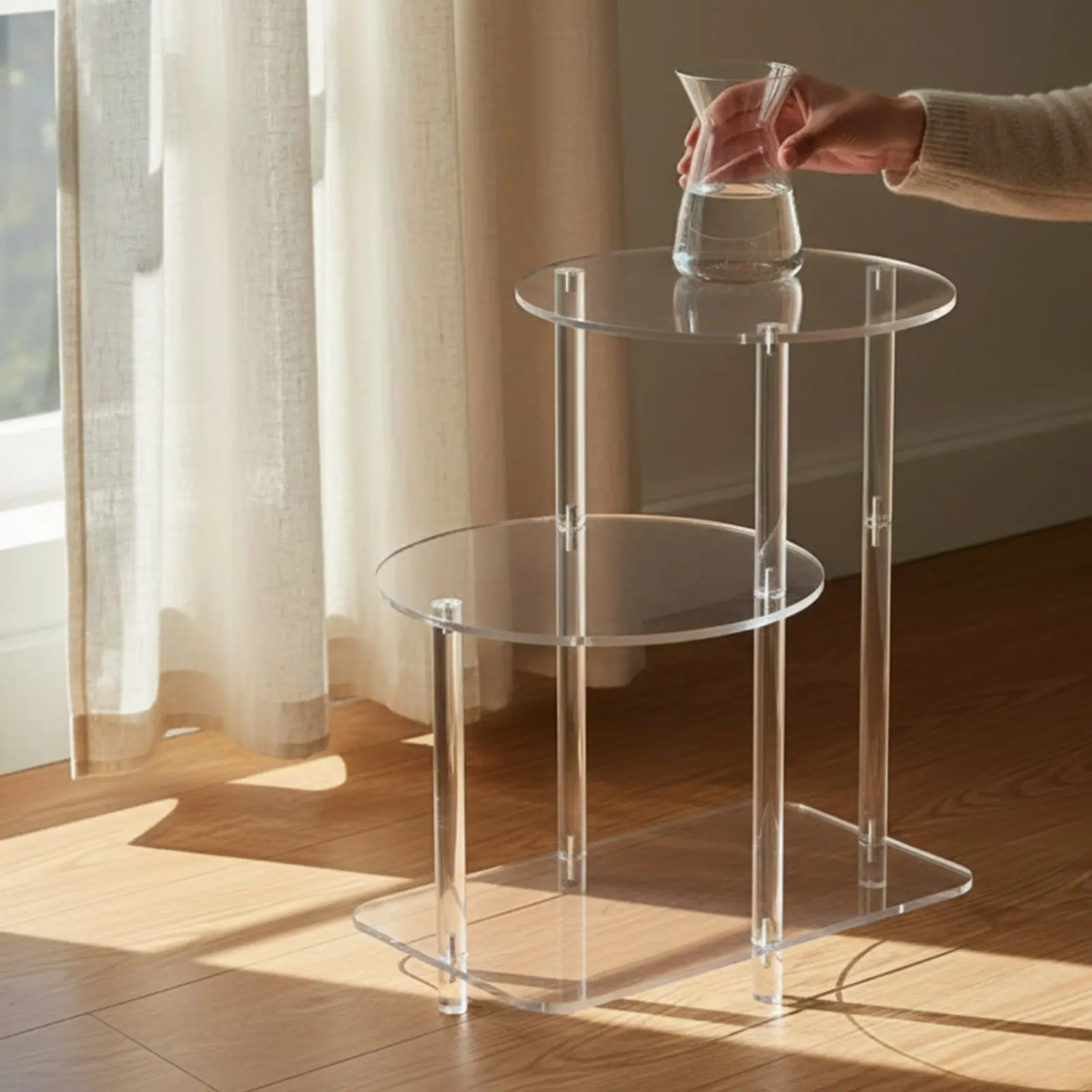 3-Tier Bedside Table Portable Acrylic Tier Shelf Transparent Storage Stand Multi Use Home Decor Easy to Clean for Living Room
