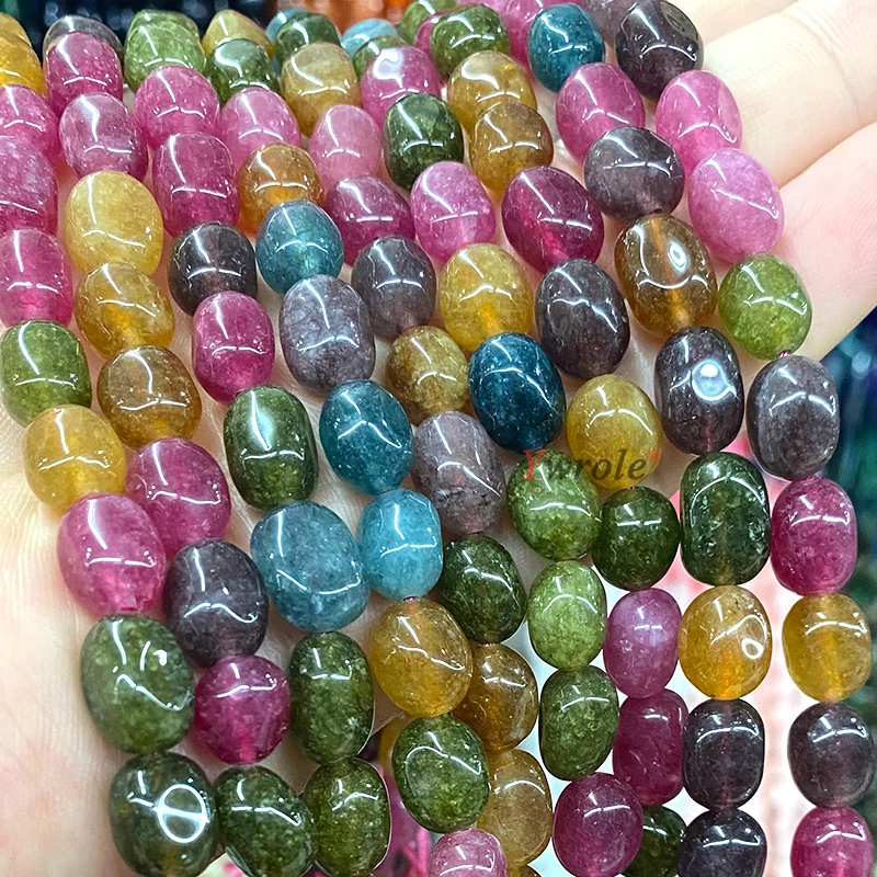 8x10MM Natural Stone Tourmaline Colors Chalcedony Loose Spacer Beads for Jewelry Making Diy Bracelets Charms Accessories