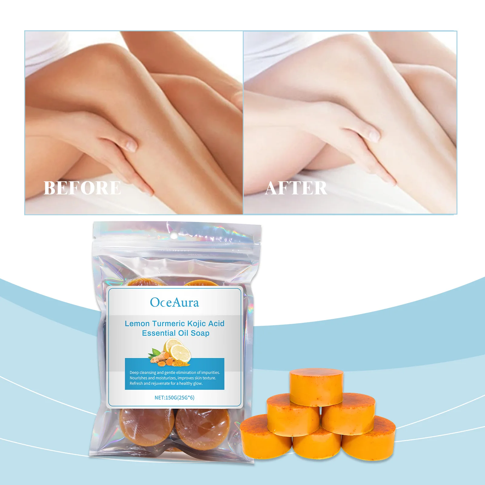 レモンターメリックコウジ酸石鹸 150g - 輝く肌のためのブライトニングバー、ダークスポットトリートメント、ディープクレンジング、保湿、ビーガン