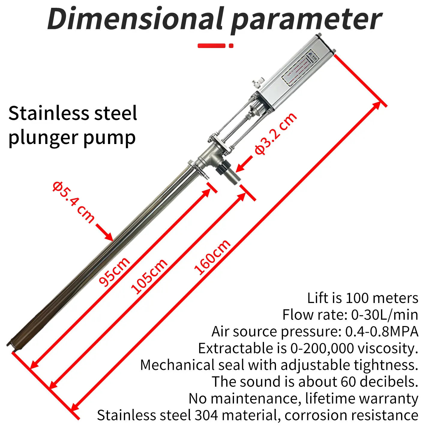 High Viscosity Pneumatic Piston Pump Stainless Steel Plunger Pump Oil-Well Pump Bucket Pump