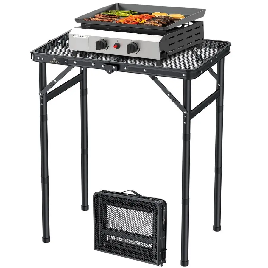 

Folding Grill Table for Outside, 3 Height Adjustable Portable Camping Tables, Lightweight Metal Aluminum Outdoor Table with Por